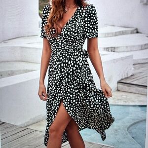 Polka Dot Black and White Wrap Dress